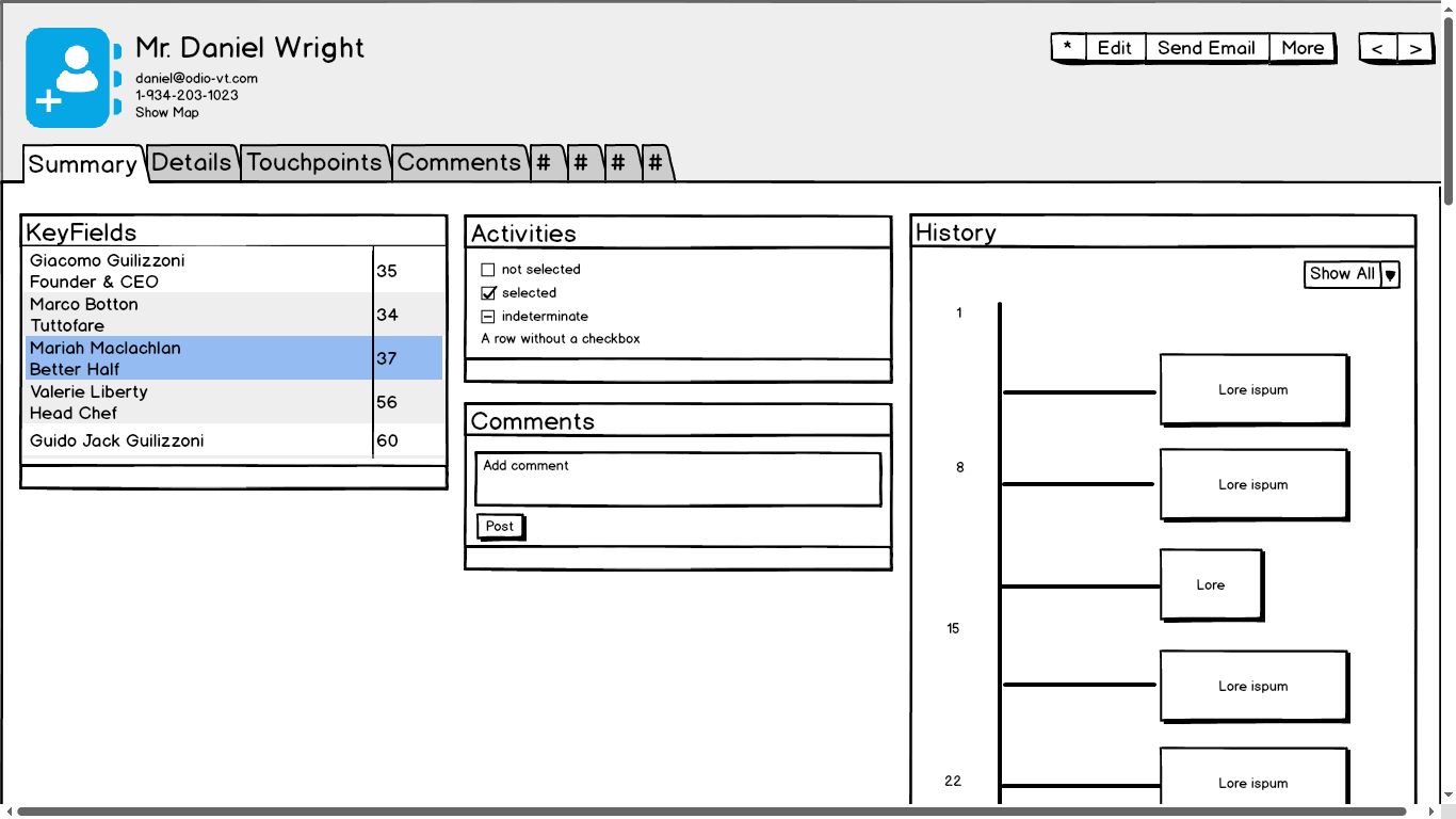 Conact page wireframe