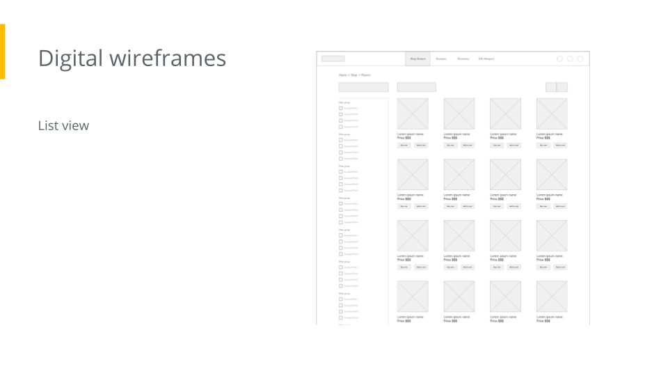 Inventory page wireframe